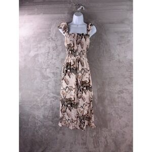 ALLSAINTS Mali Ukushisa Dress Womens Size 4 Beige Floral Smocked Midi Viscose